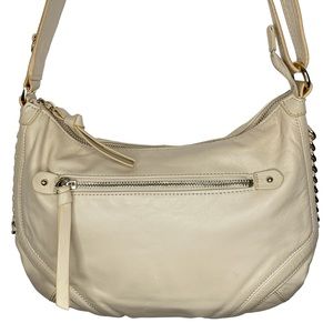 Perlina Convertible Shoulder to Crossbody Leather Bag Cream Gold Chain